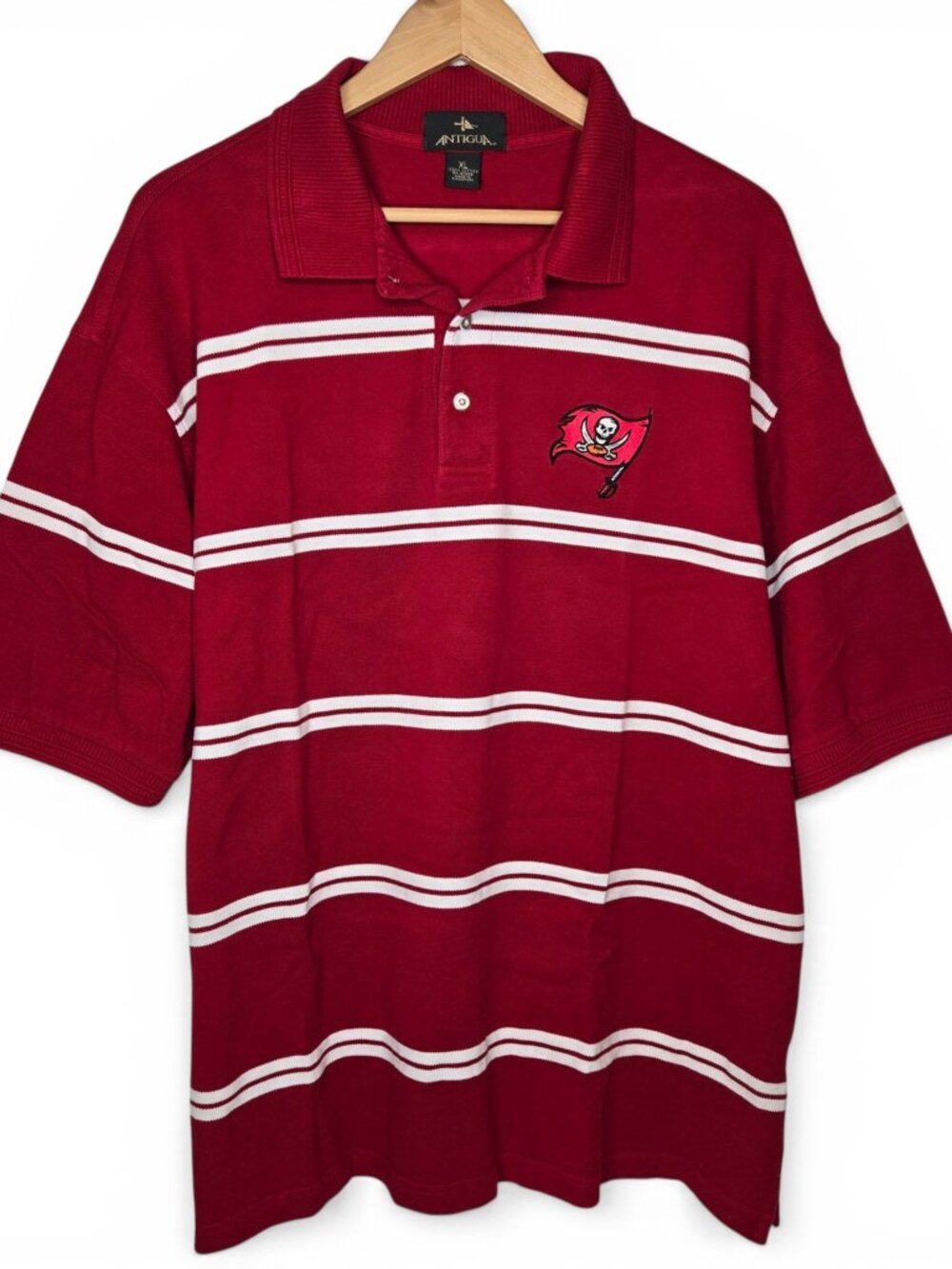 Antigua Retro 90s Tampa Bay Buccaneers Polo Shirt Men Football Striped Skull XL